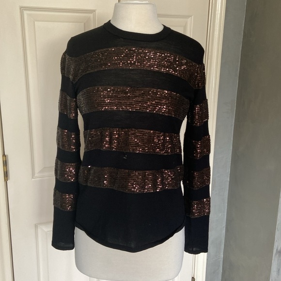 Maje Black Sequin Holiday Sweater FLAWED Size 2 gorgeous - Picture 8 of 10